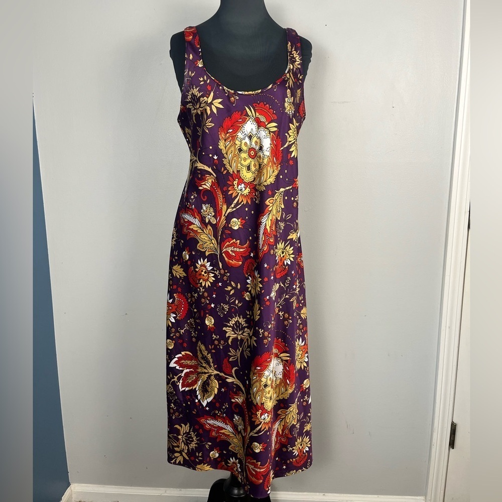 Natori paisley printed purple midi length satin nightgown size large